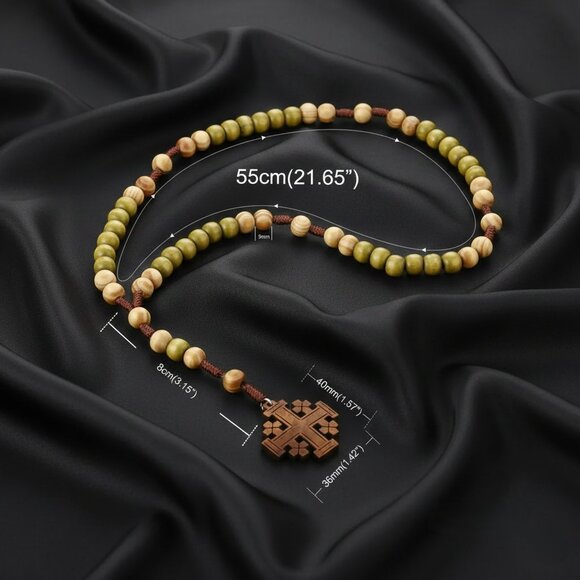 Olive Wood Rosary Jerusalem Holy Land Cross Necklace Hand Crafted NWOT - Picture 3 of 8